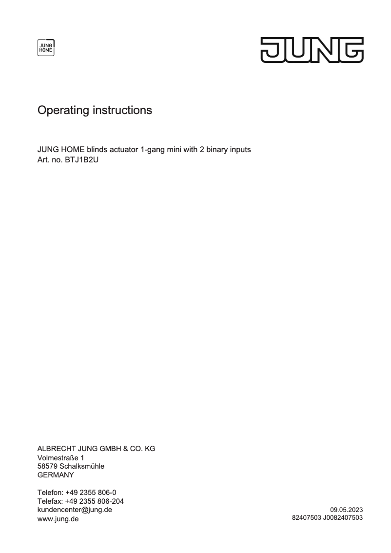 Page n°1 - Manuel utilisateur JUNG BTJ1B2U