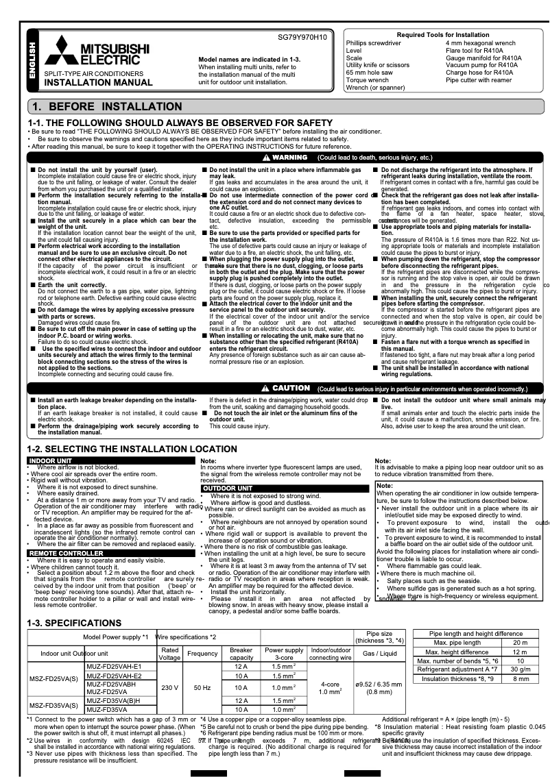 Image de la première page du manuel de l'appareil MUZ-FD35VA