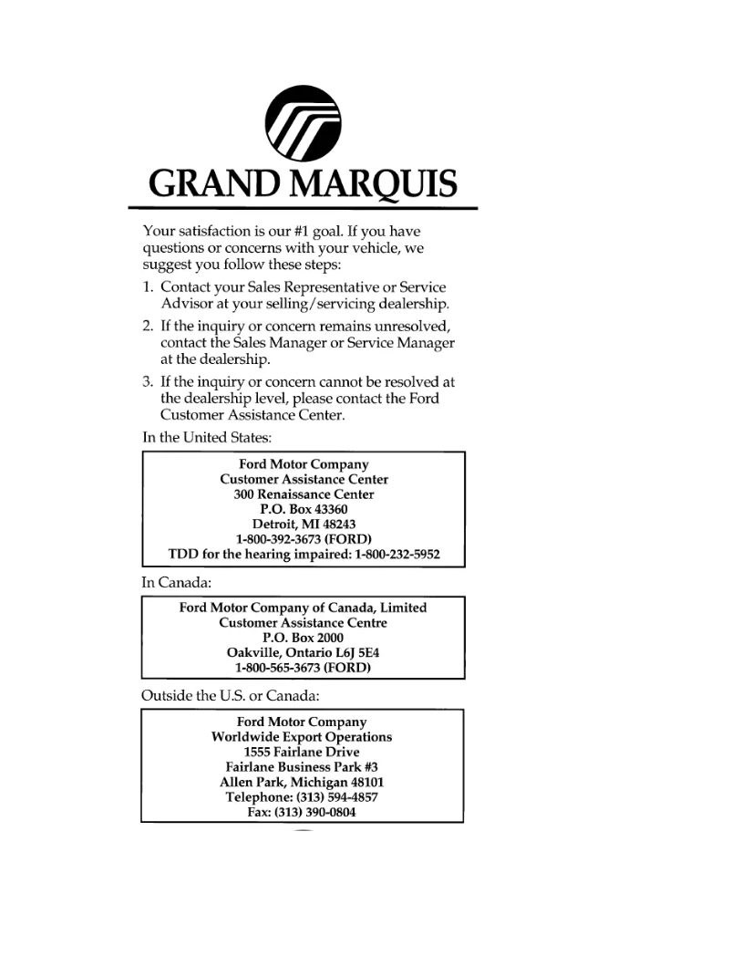 Image de la première page du manuel de l'appareil Grand Marquis (1997)