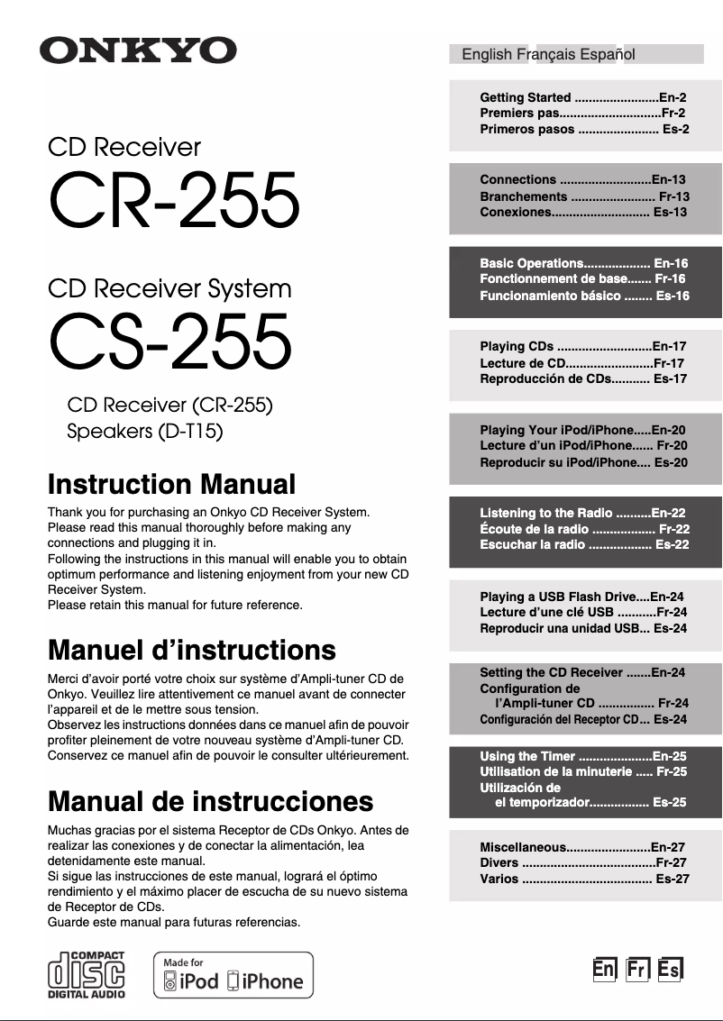 Page n°1 - Manuel utilisateur Onkyo CS-255