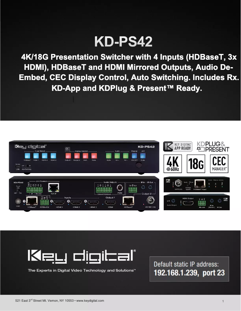 Page n°1 - Manuel utilisateur Key Digital KD-PS42