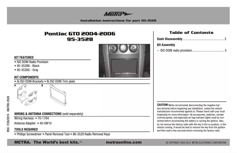Page n°1 - Guide d'installation Metra 95-3528G