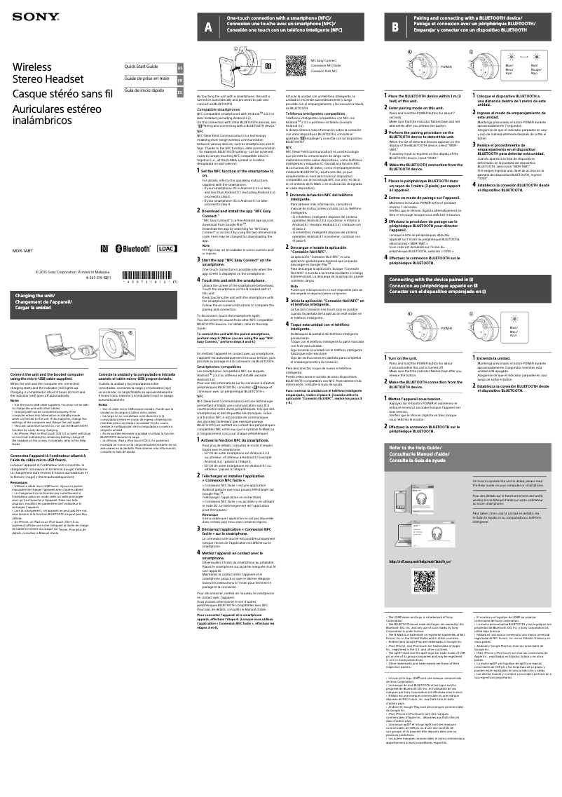 Image de la première page du manuel de l'appareil MDR-1ABT