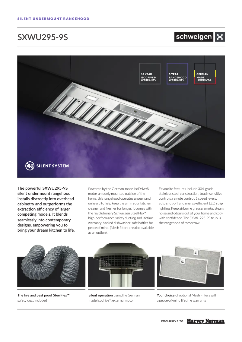 Page 1 de la notice Fiche technique Schweigen SXWU295-9S