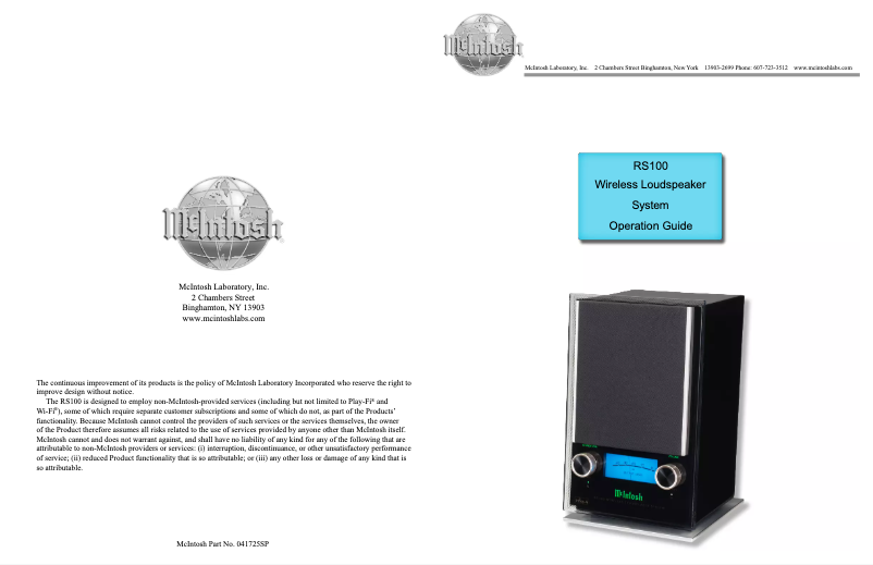 Image de la première page du manuel de l'appareil RS100
