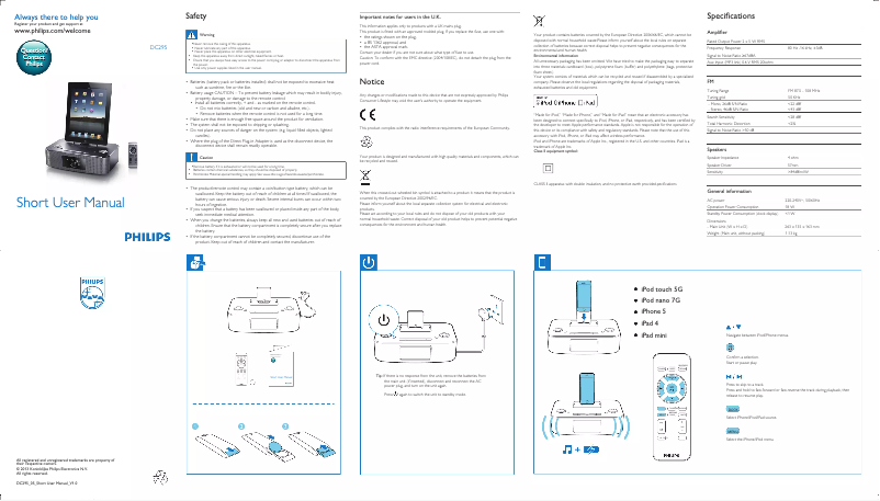 Page n°1 - Guide de démarrage rapide Philips DC295