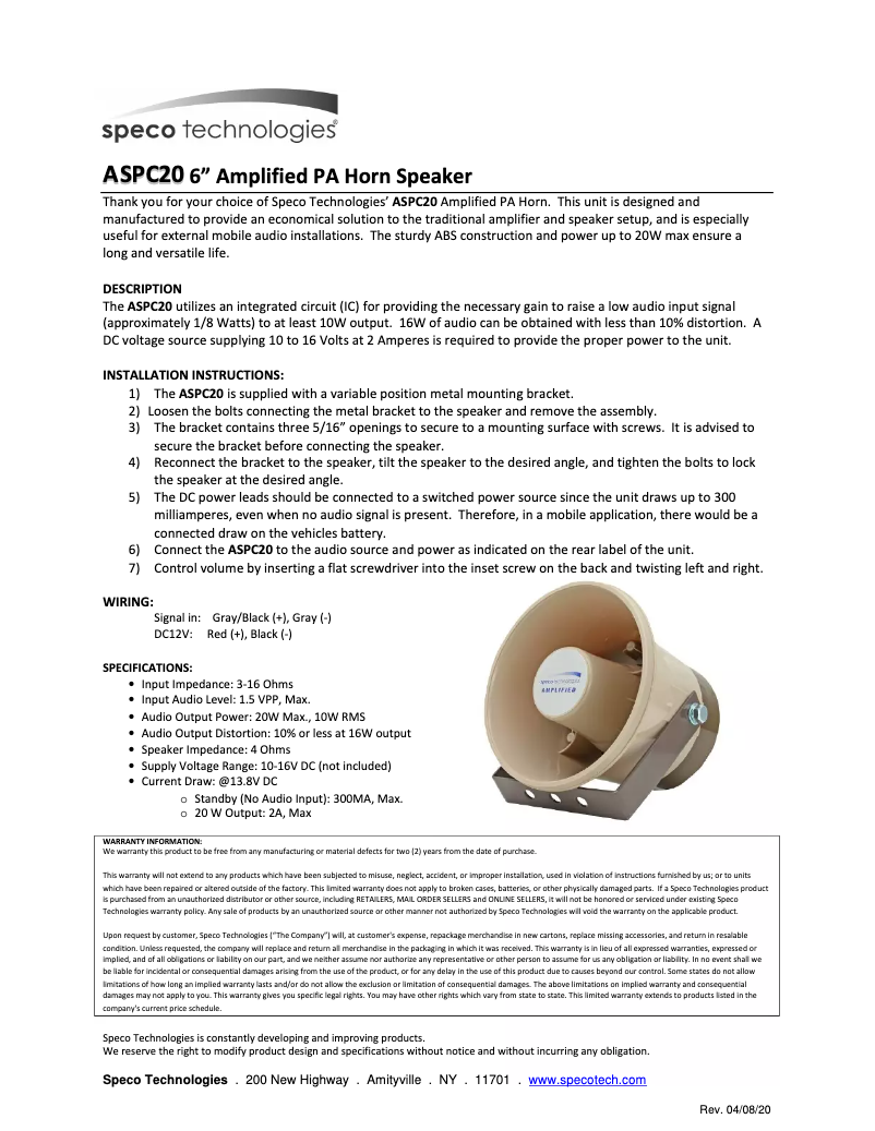 Image de la première page du manuel de l'appareil ASPC20