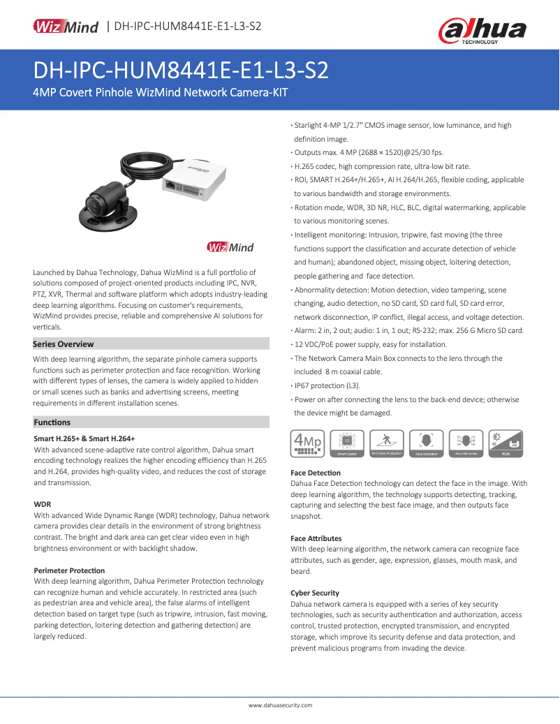 Page 1 de la notice Fiche technique Dahua Technology IPC-HUM8441E-E1-L3-S2
