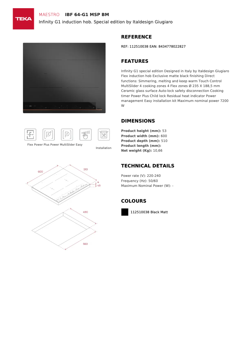 Page n°1 - Fiche technique Teka IBF 64-G1