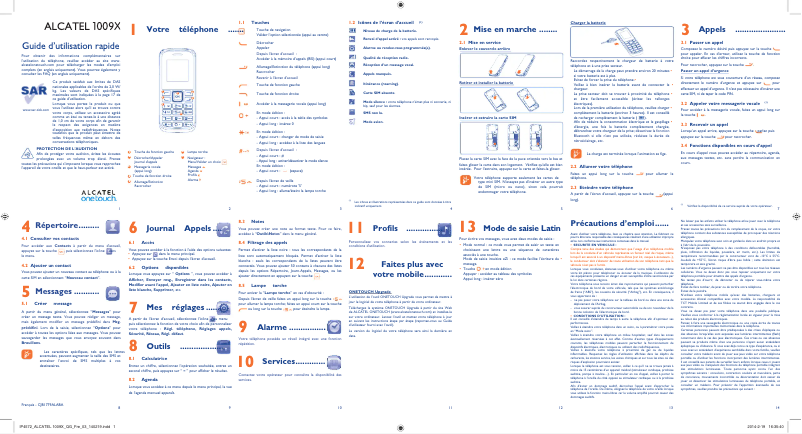 Page 1 de la notice Manuel utilisateur Alcatel OT-1009X
