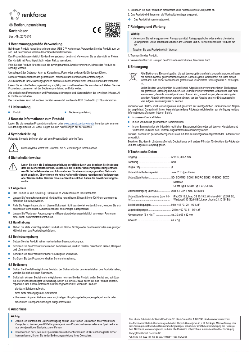 Page n°1 - Manuel utilisateur Renkforce RF-PCR-210