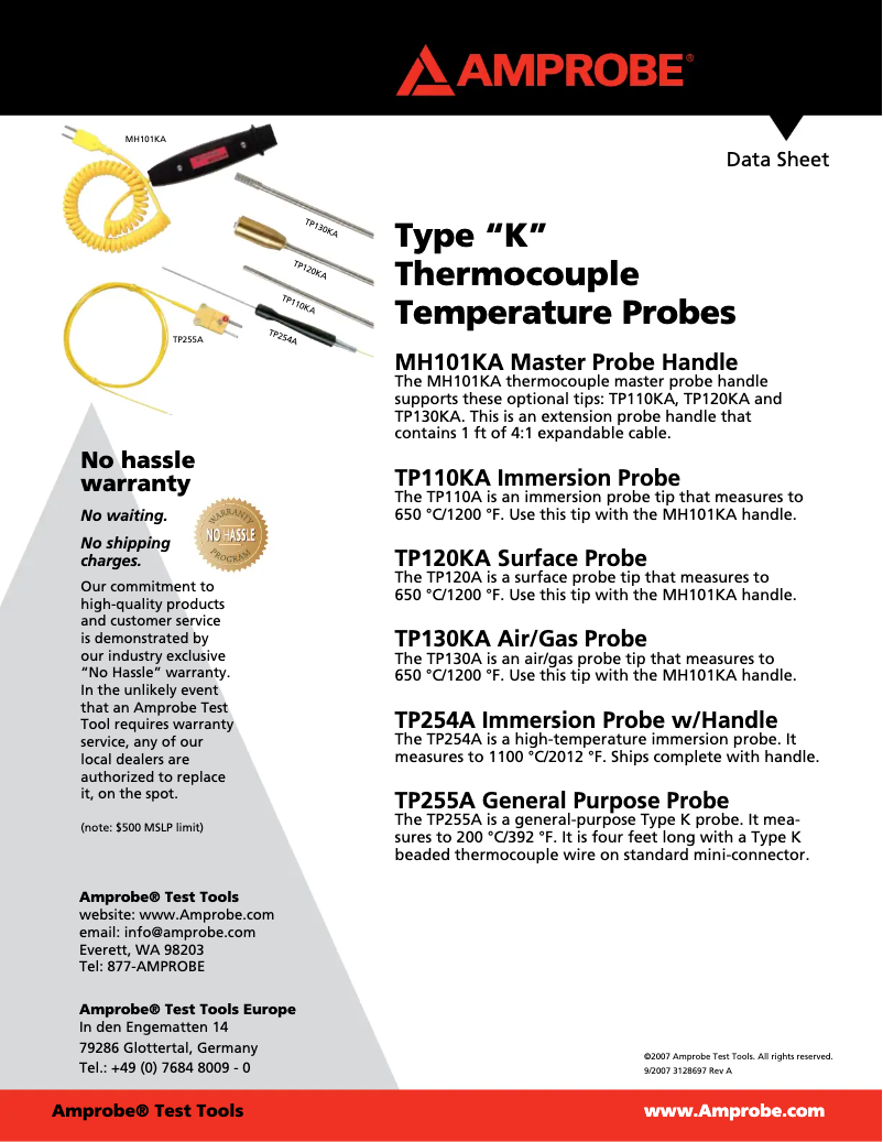 Page n°1 - Fiche technique Amprobe MH101KA