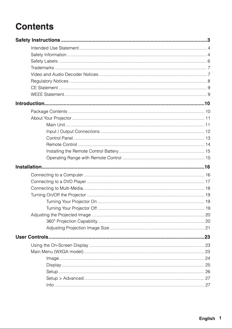 Page 1 de la notice Manuel utilisateur InFocus IN1188HD