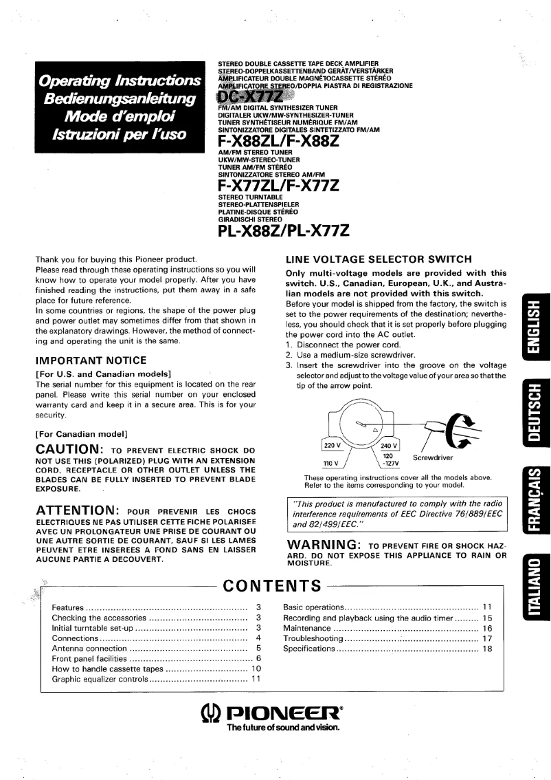 Page 1 de la notice Manuel utilisateur Pioneer F-X88ZL