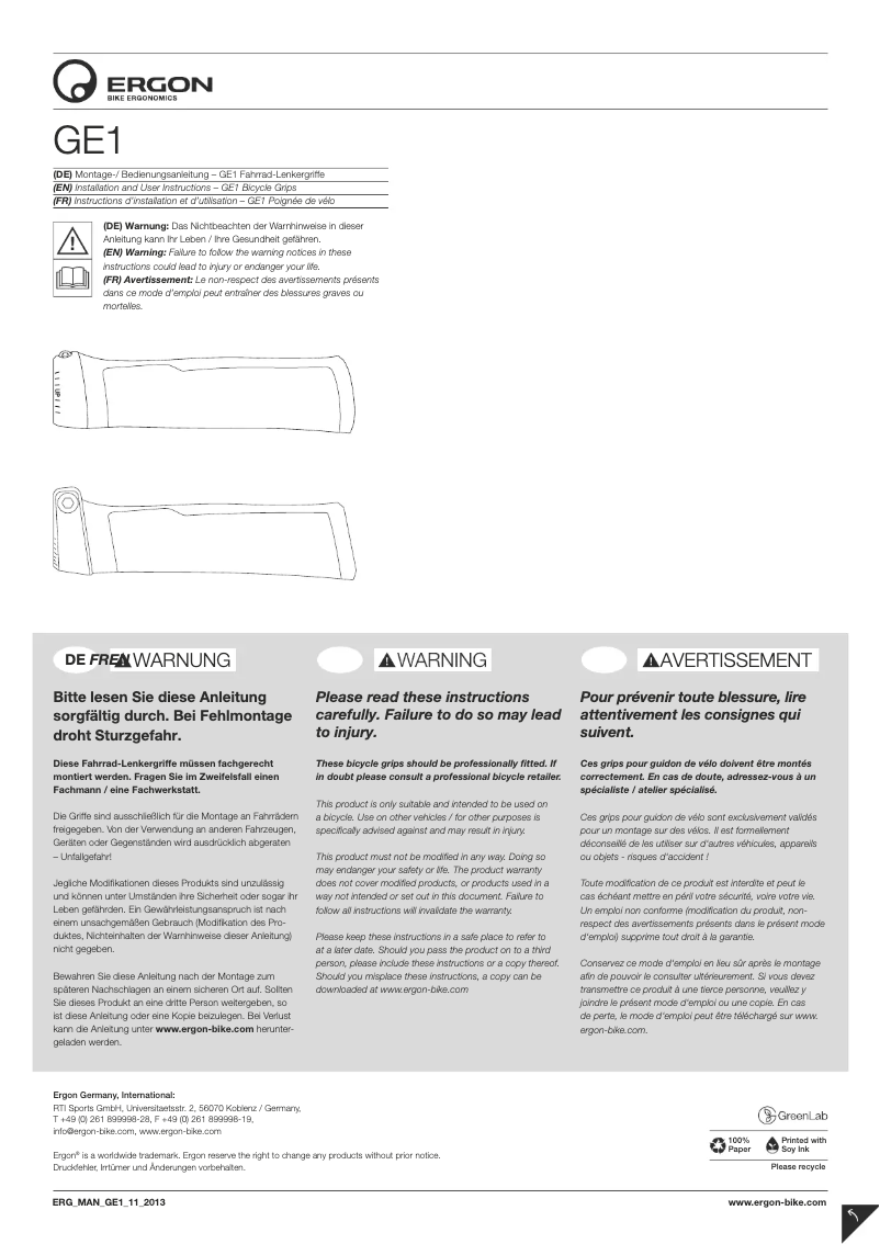 Image de la première page du manuel de l'appareil GE1 slim