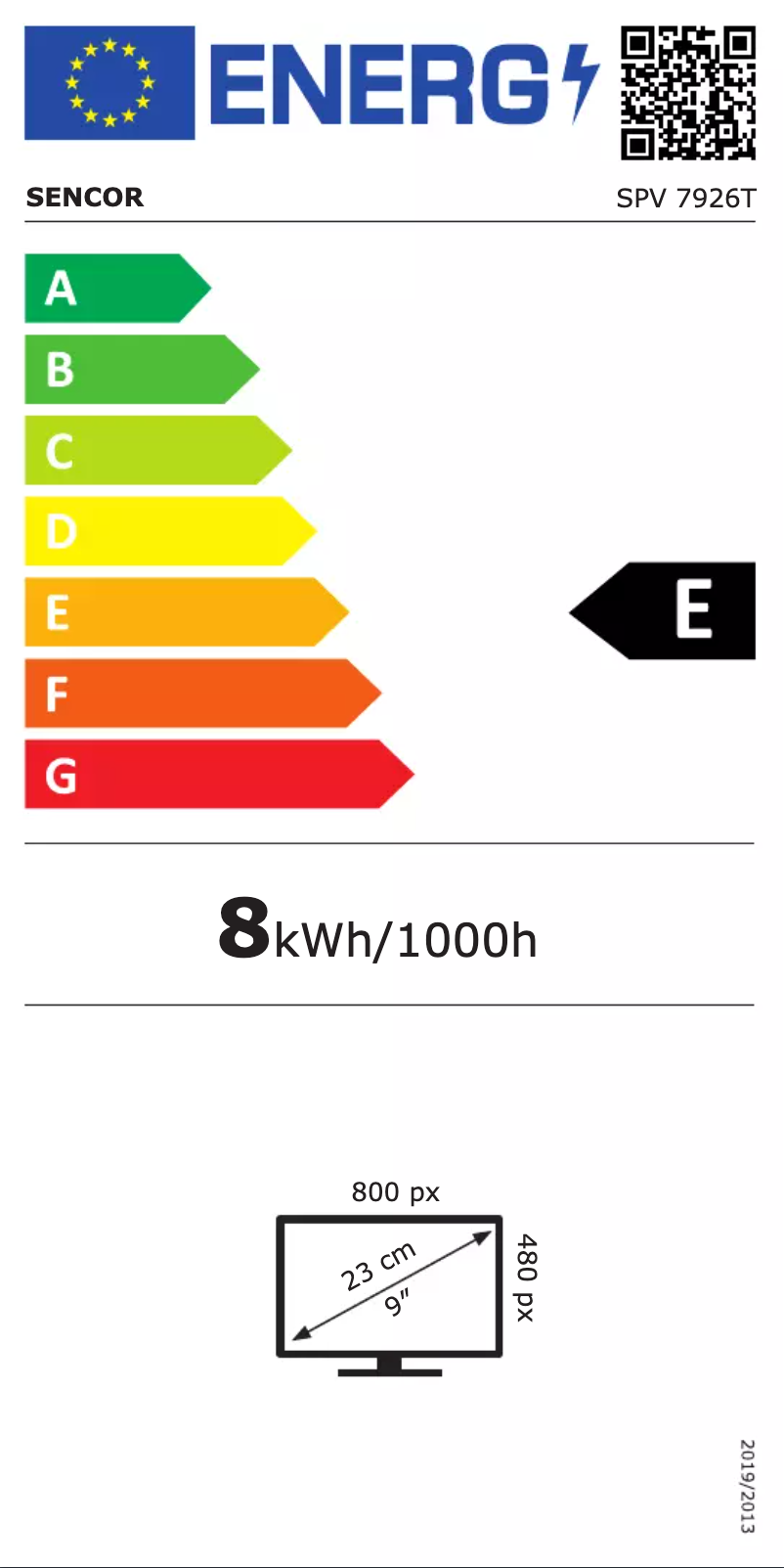 Page 1 de la notice Label énergétique Sencor SPV 7926T