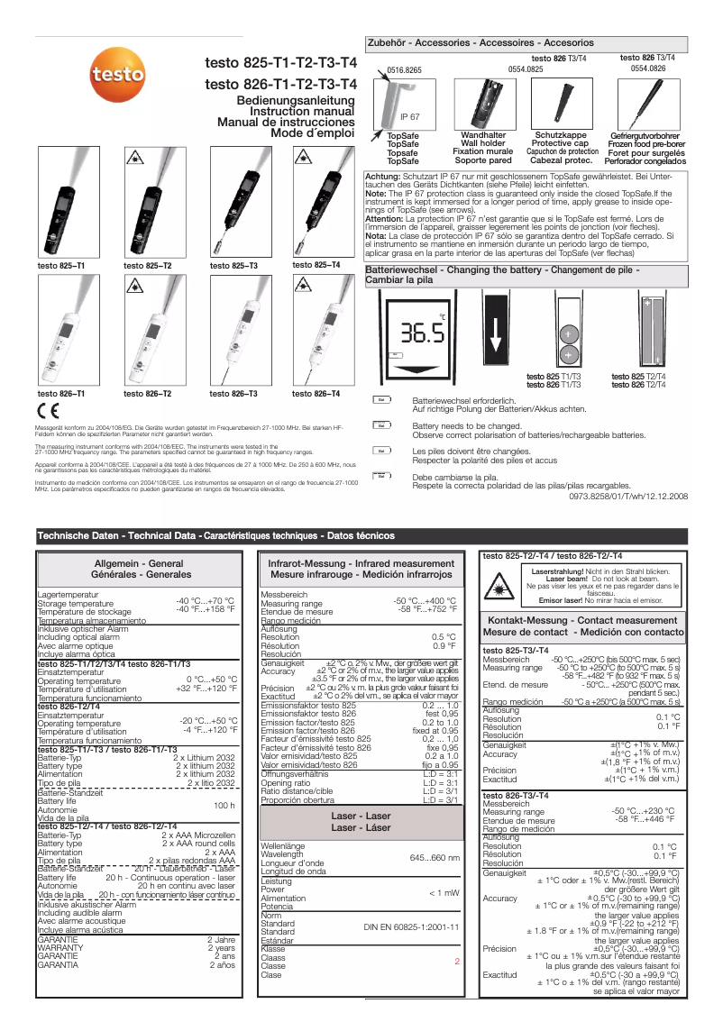 Page n°1 - Manuel utilisateur Testo 825-T1