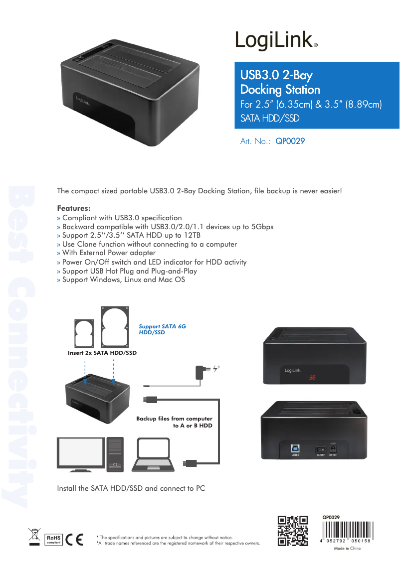 Page 1 de la notice Manuel utilisateur LogiLink QP0029