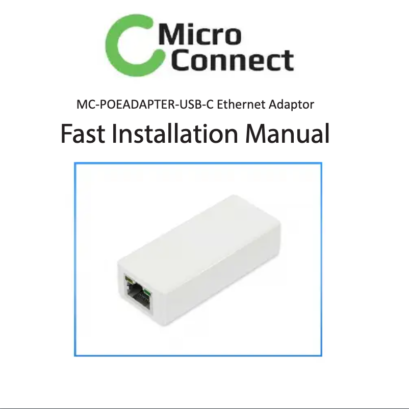 Page 1 de la notice Manuel utilisateur Micro Connect MC-POEADAPTER-USB-C