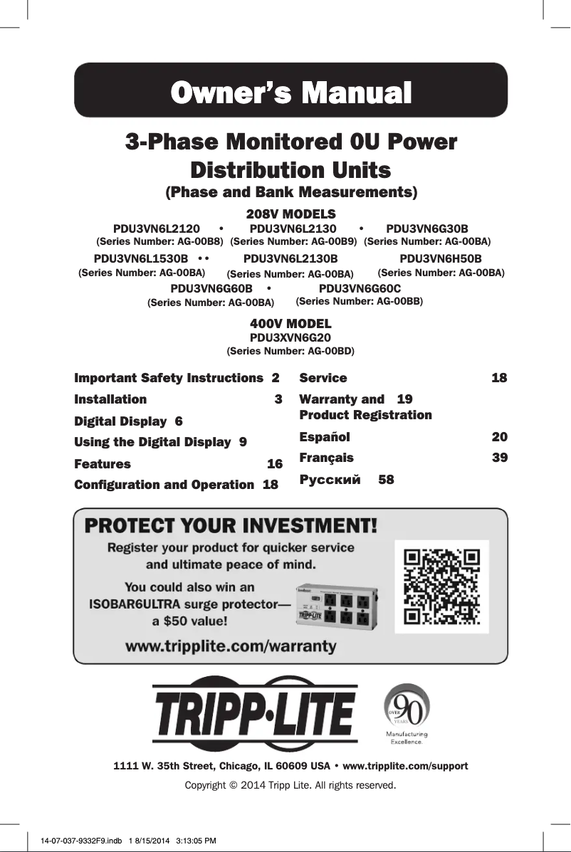 Page 1 de la notice Manuel utilisateur Tripp Lite PDU3XVN6G20