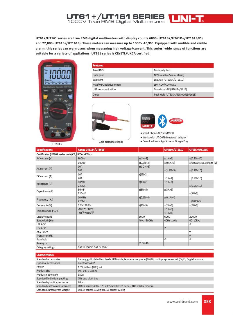 Image de la première page du manuel de l'appareil UT61BE+
