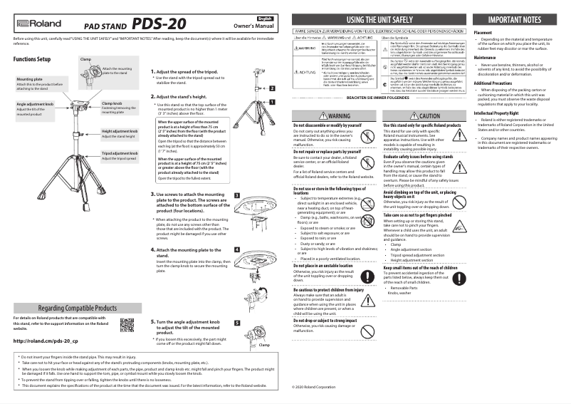 Page 1 de la notice Manuel utilisateur Roland PDS-20