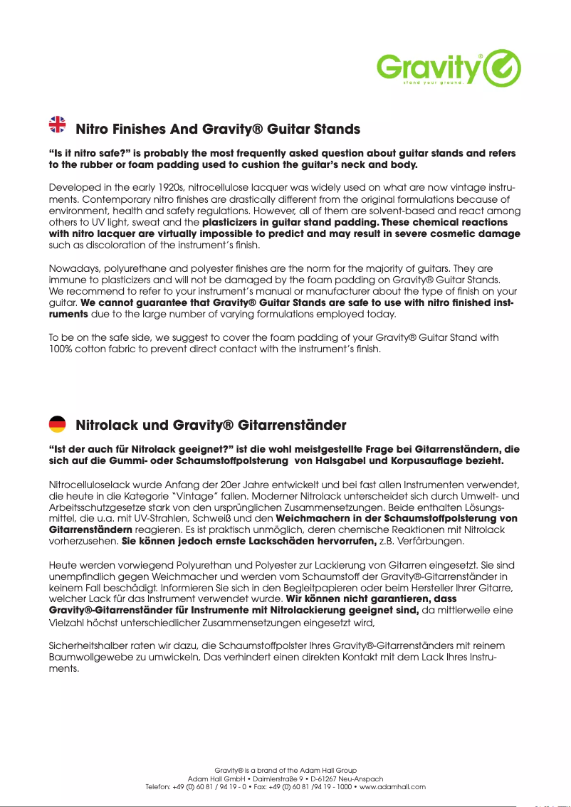 Page 1 de la notice Fiche technique Gravity Vari-G 3