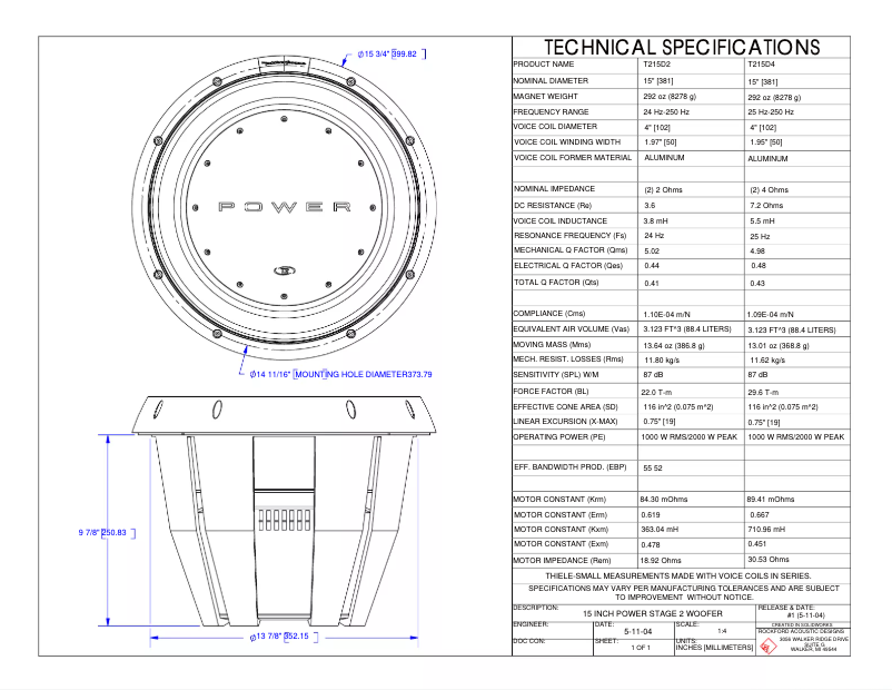 Page 1 de la notice Fiche technique Rockford Fosgate Power T212D4
