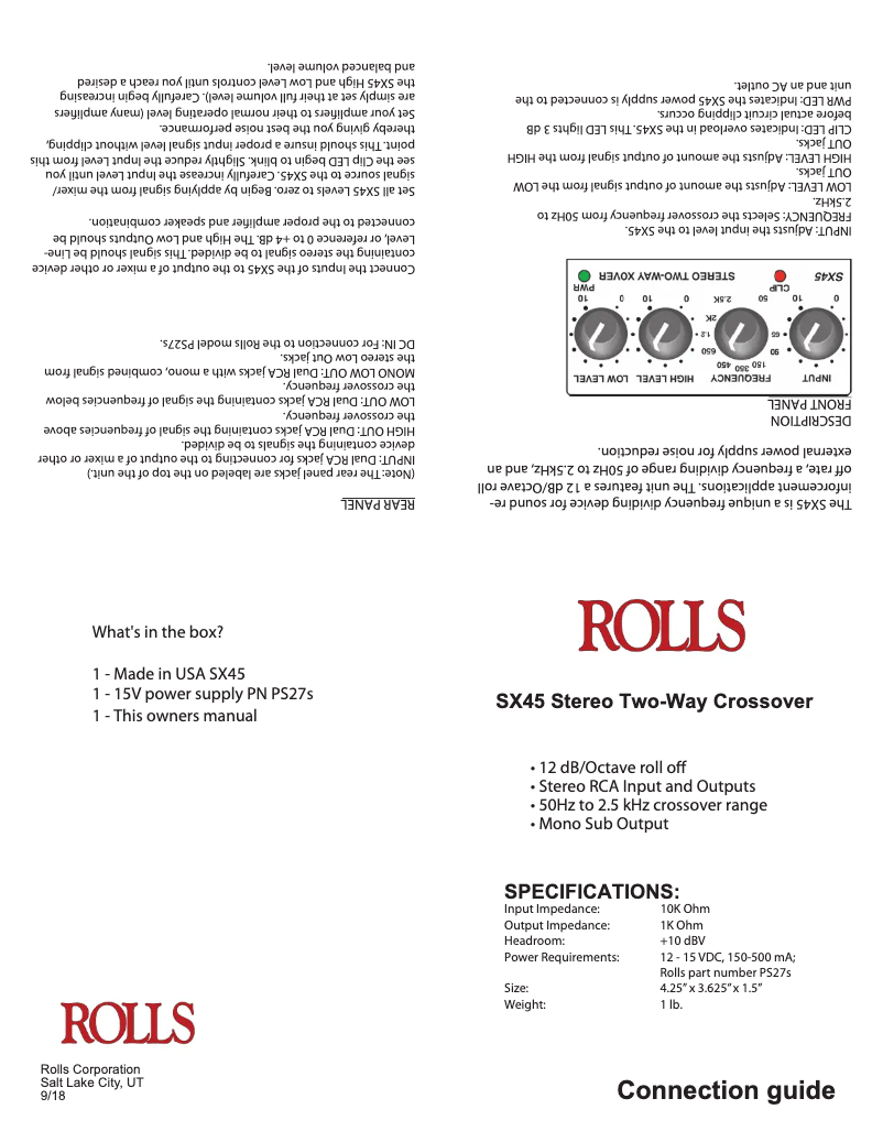 Page 1 de la notice Manuel utilisateur Rolls SX45
