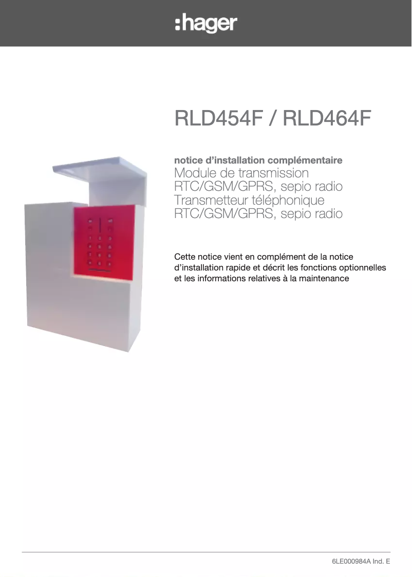 Page 1 de la notice Manuel utilisateur Hager RLD464F