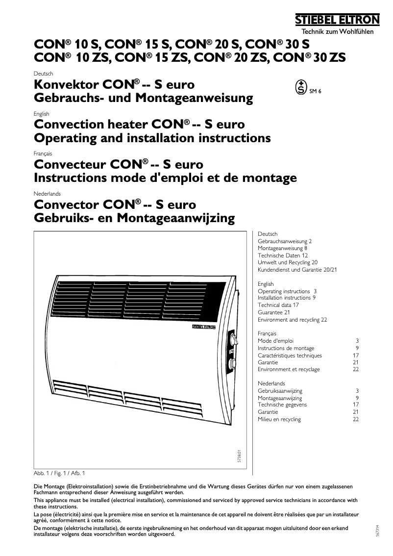 Page 1 de la notice Manuel utilisateur Stiebel Eltron CON 15 S