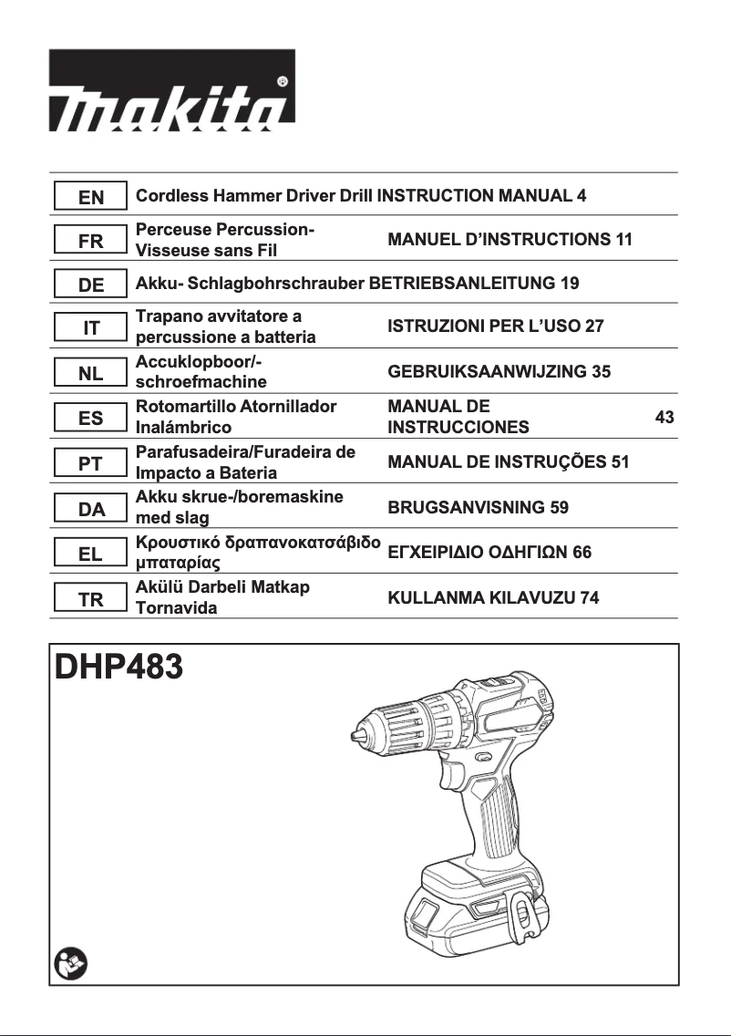 Page 1 de la notice Manuel utilisateur Makita DHP483