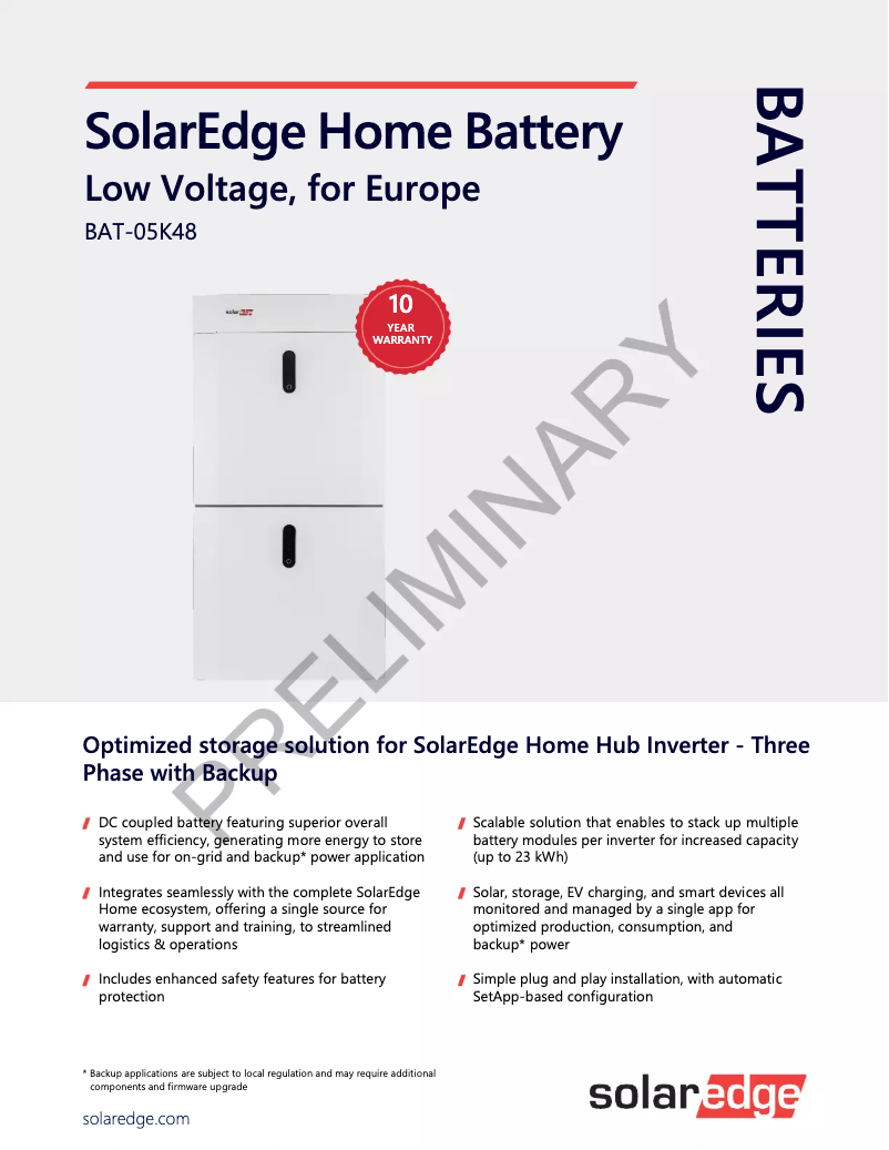 Page n°1 - Fiche technique SolarEdge IAC-RBAT-5KCINV-02
