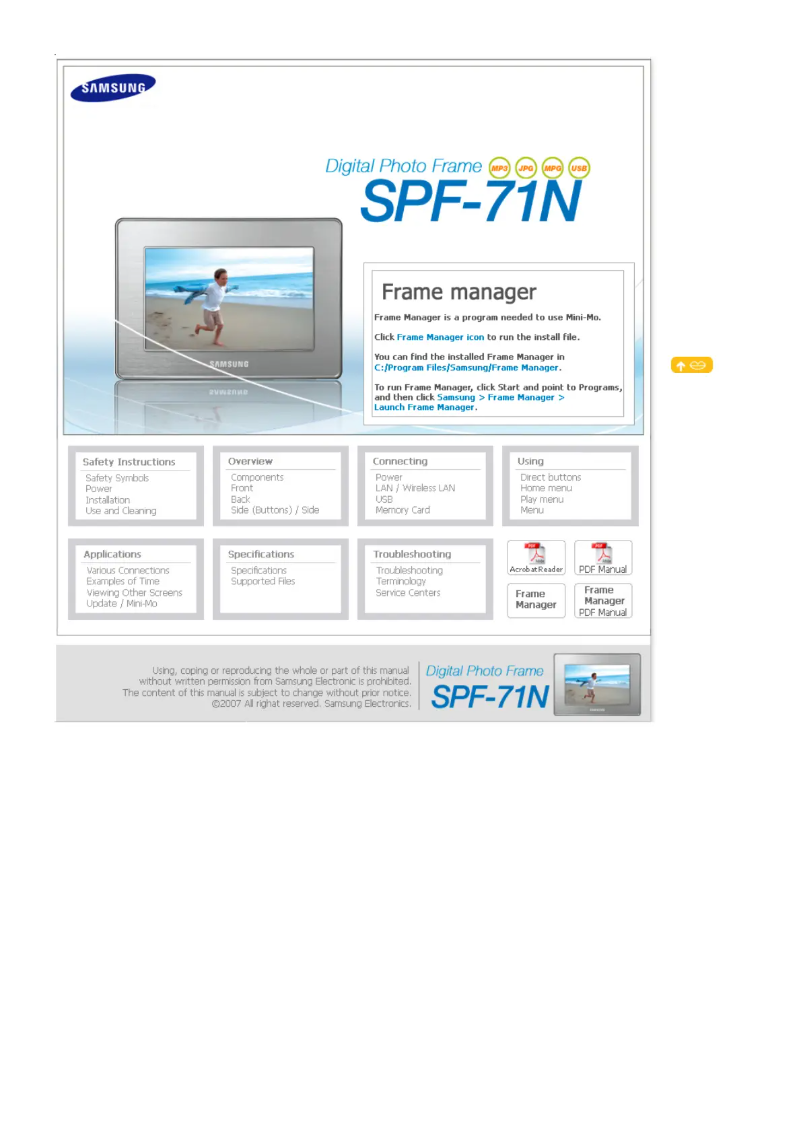 Page 1 de la notice Manuel utilisateur Samsung SPF-71N