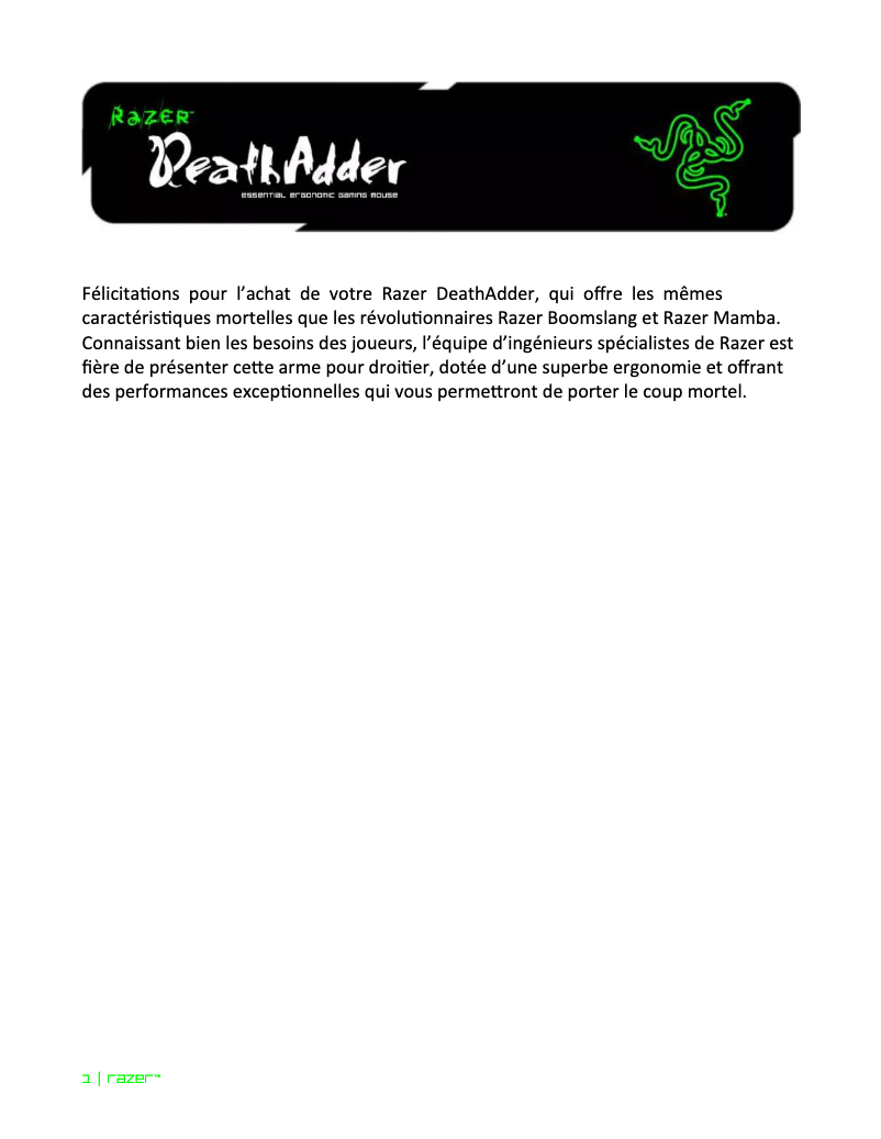 Página 1 del manual Manual de usuario Razer DeathAdder