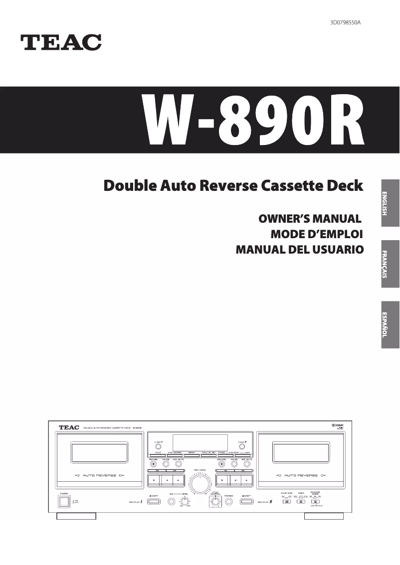 Page 1 de la notice Manuel utilisateur Teac W890R