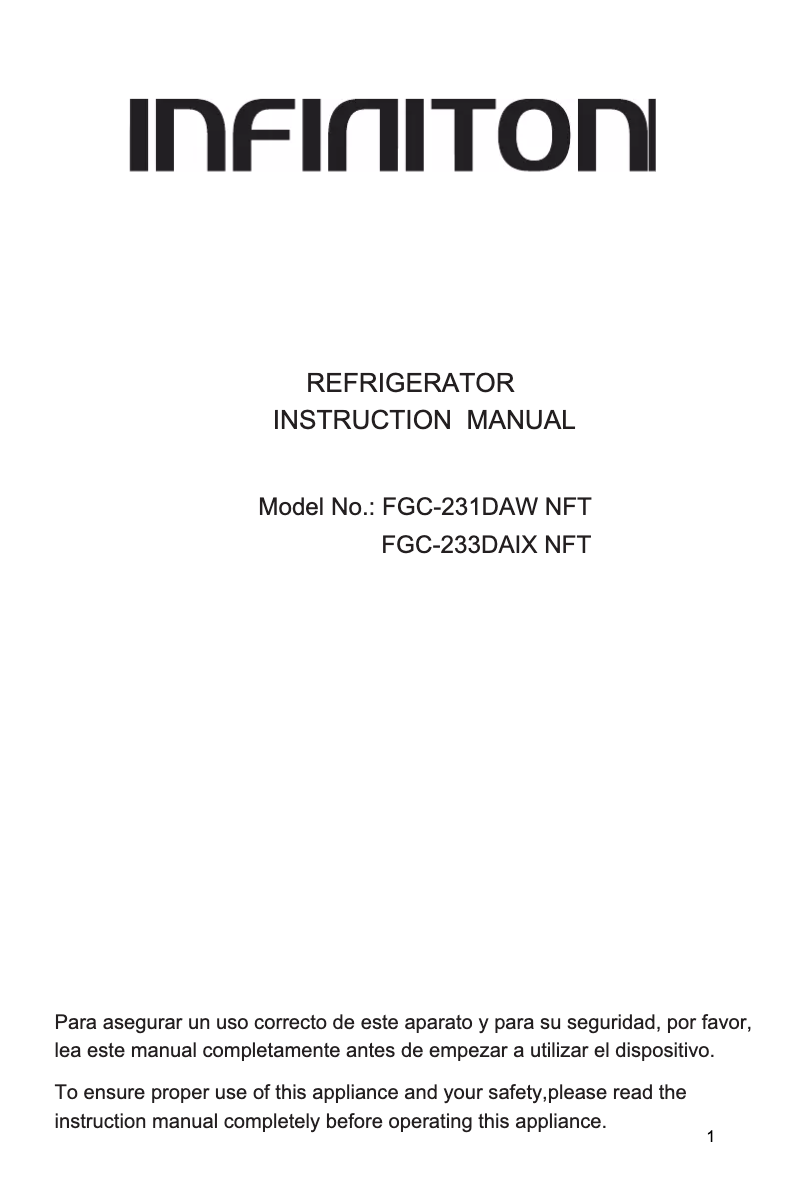 Page n°1 - Manuel utilisateur Infiniton FGC-231DAW NFT