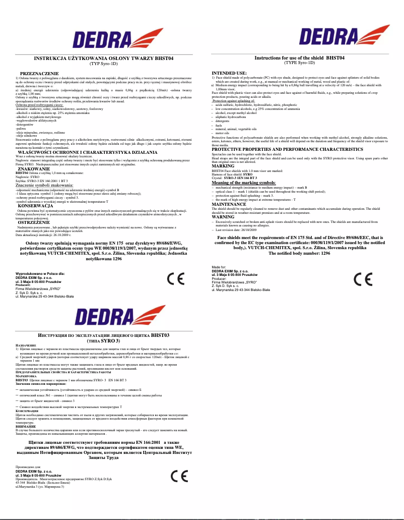 Page n°1 - Manuel utilisateur DEDRA BHST04