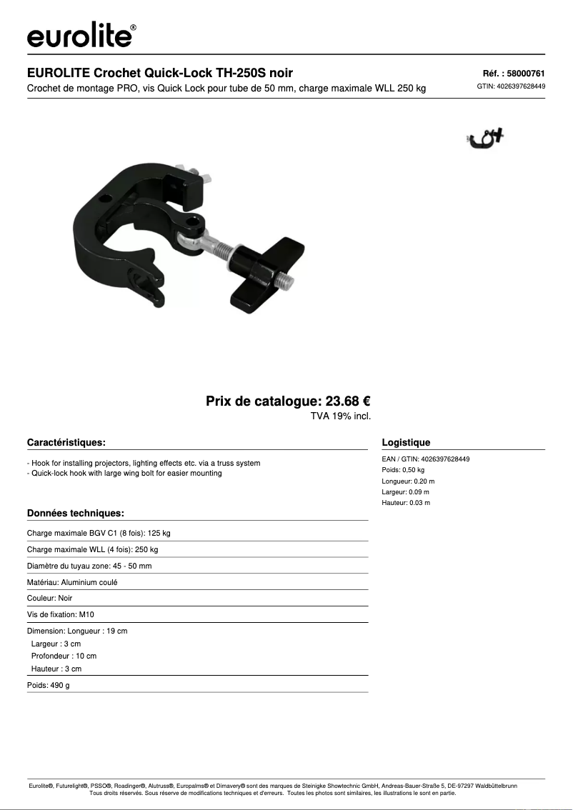 Page 1 de la notice Fiche technique Eurolite TH-250S