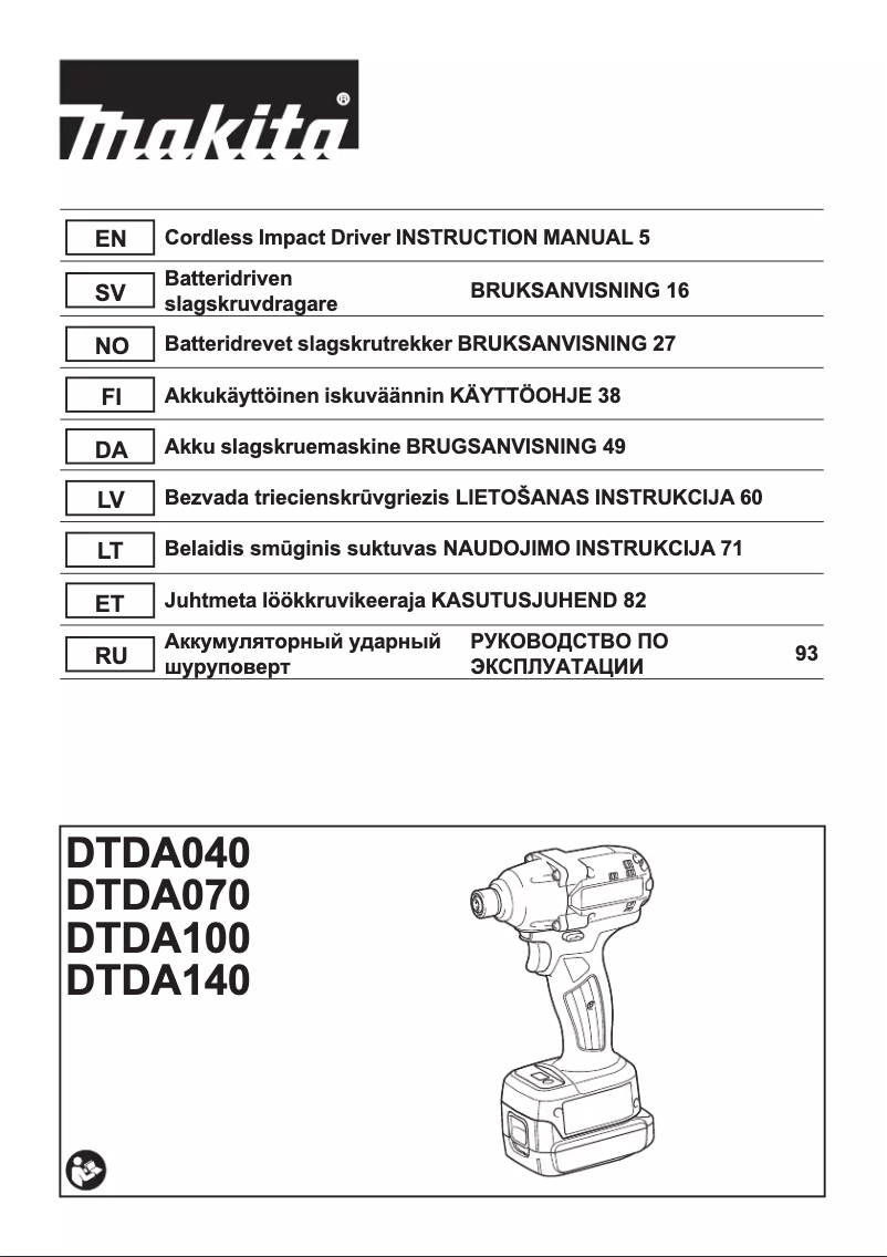 Page 1 de la notice Manuel utilisateur Makita DTDA140