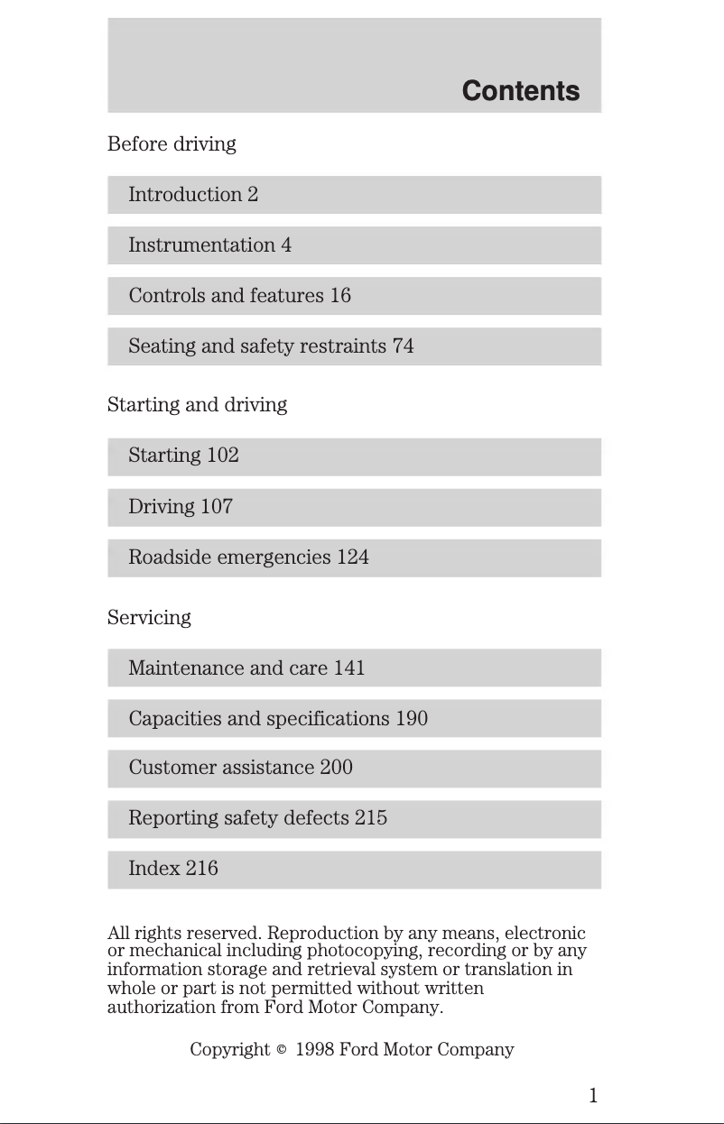 Page 1 de la notice Mode d'emploi Ford Taurus (1999)