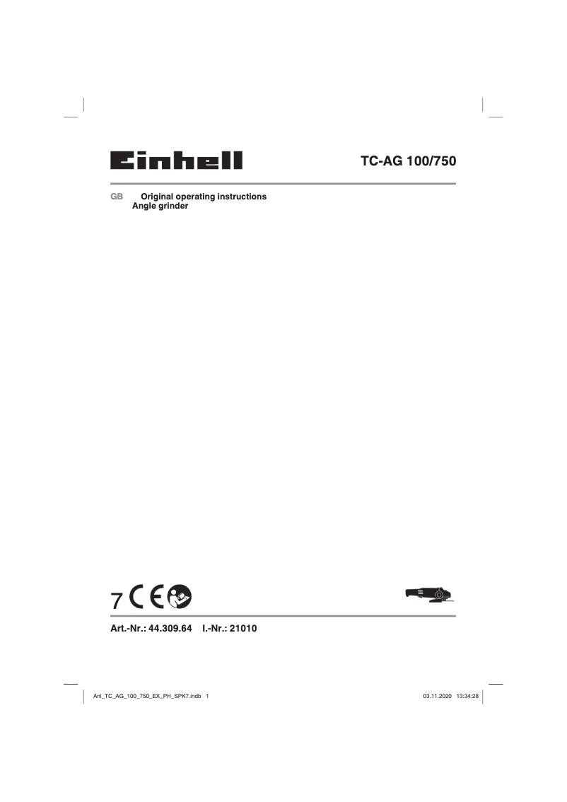 Page 1 de la notice Manuel utilisateur Einhell TC-AG 100/750