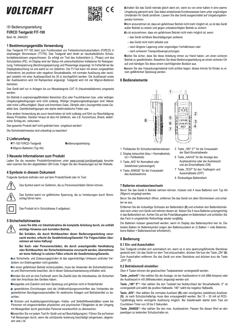 Page n°1 - Manuel utilisateur Voltcraft FIT-100