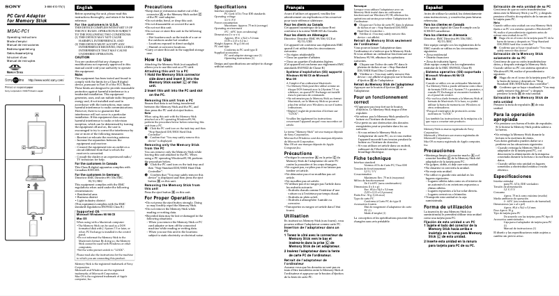Page 1 de la notice Manuel utilisateur Sony MSAC-PC1