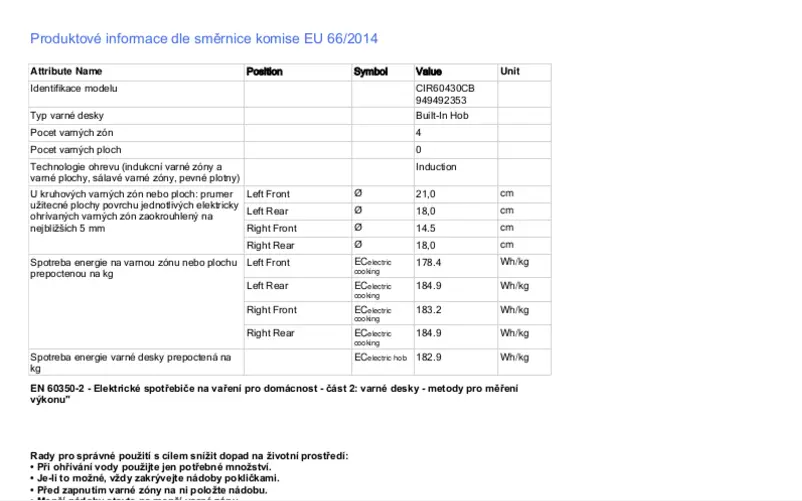 Page n°1 - Fiche technique Electrolux CIR60430CB