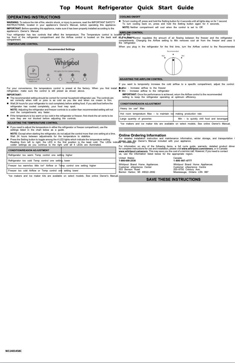 Page 1 de la notice Guide de démarrage rapide Whirlpool WRT518SZFB