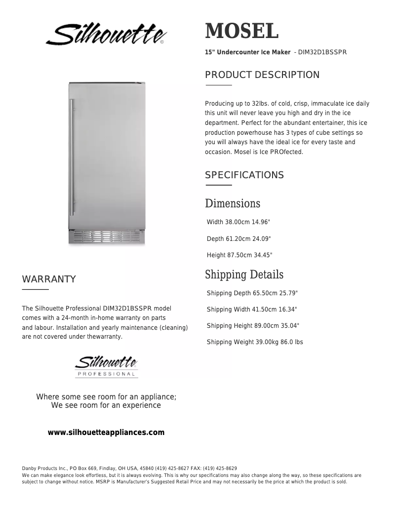 Page n°1 - Fiche technique Danby DIM32D1BSSPR