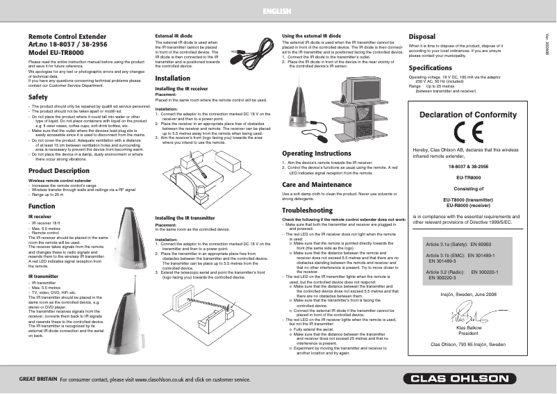 Image de la première page du manuel de l'appareil EU-TR8000