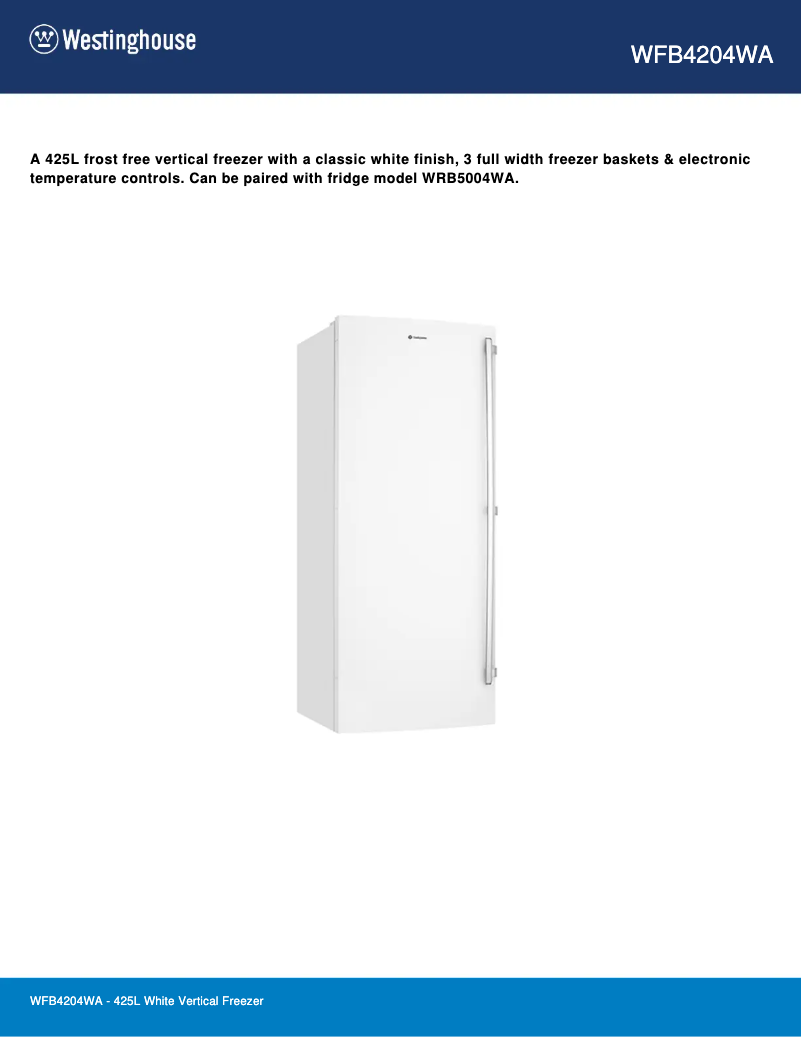 Page 1 de la notice Fiche technique Westinghouse WFB4204WA