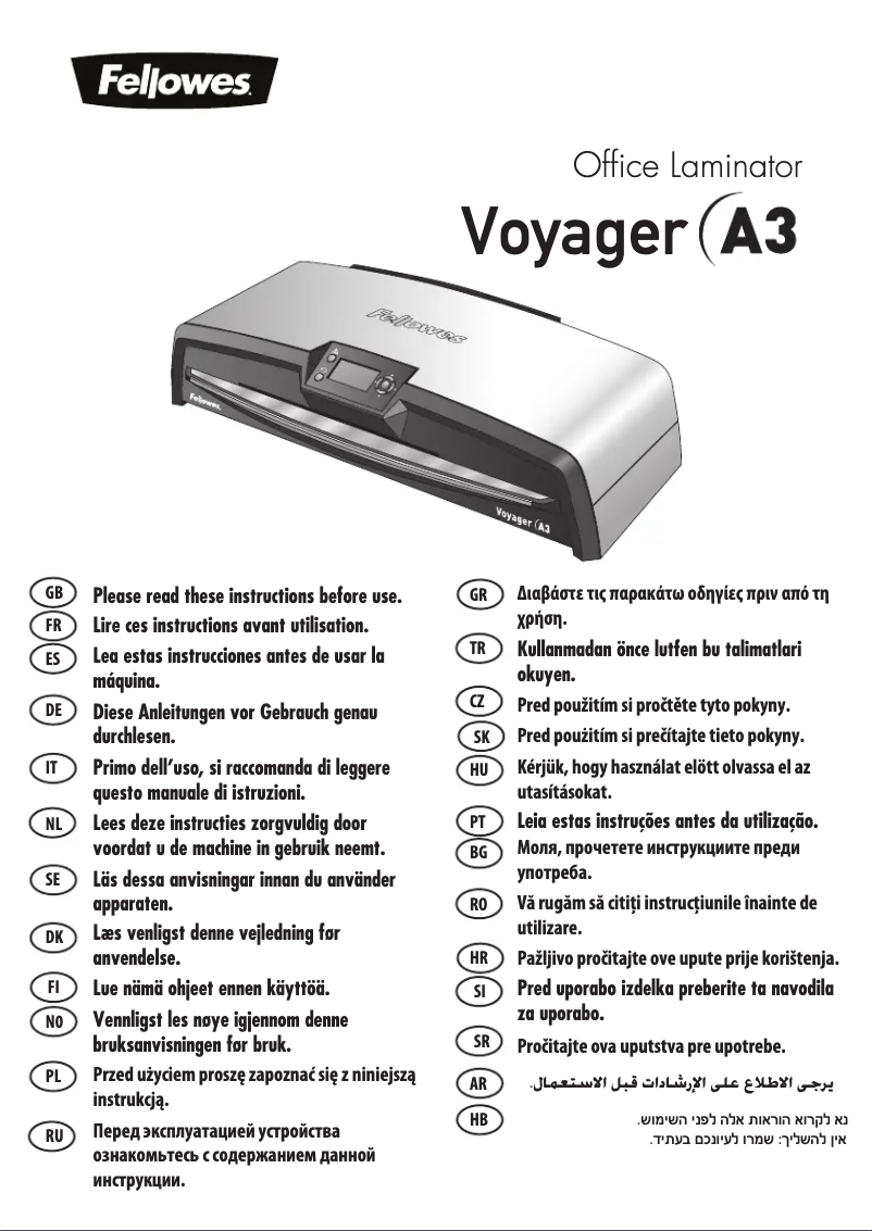 Page n°1 - Manuel utilisateur Fellowes Voyager A3